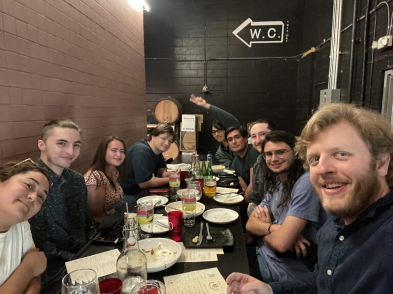 Lab group dinner welcoming two new students to the semester