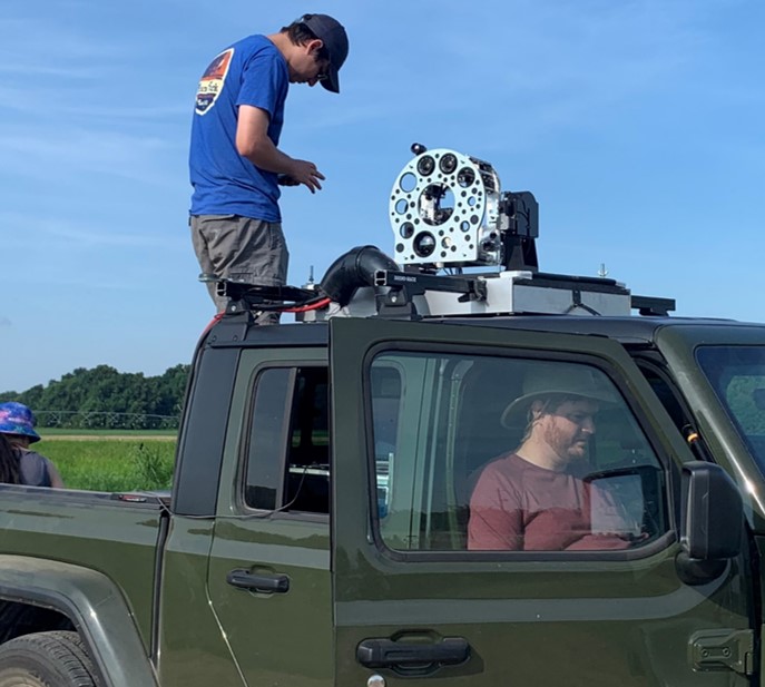 Gimballed, multi-camera system installed on the Jeep during a data collection event.